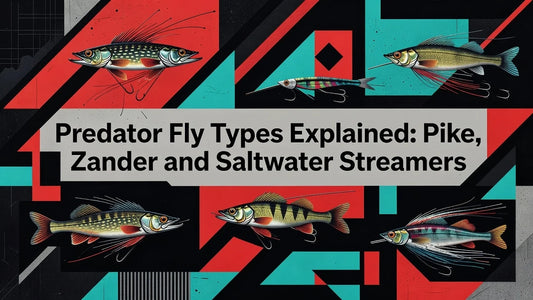 Professional header image for list-based article: Predator Fly Types Explained: Pike, Zander and Saltwater ...